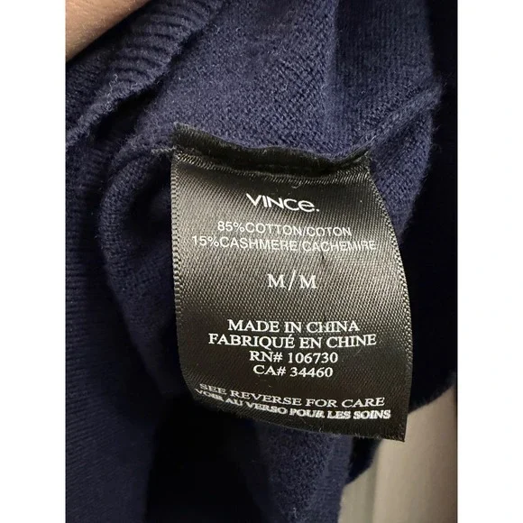 Vince Mens Navy Blue Cotton Cashmere V-Neck Sweater M Pullover RN106730 - Picture 5 of 5